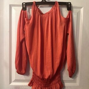 Alfani Orange Size Small Long Sleeve Ruched Open-Shoulder Blouse